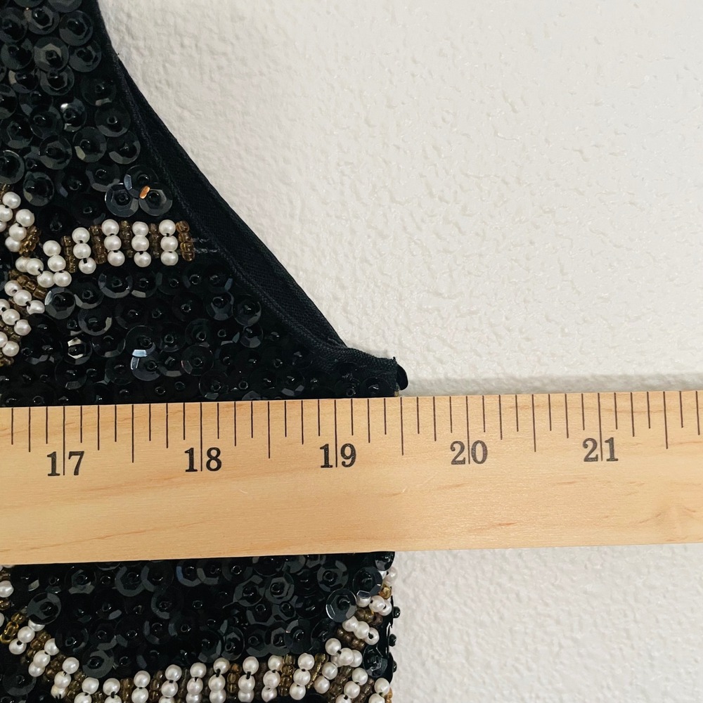 Vtg Theo Beaded Sequin Black Silver Geometric Floral Statement Vest Holiday LG - Picture 8 of 9